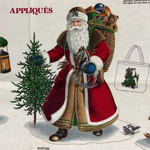 Vintage cotton Christmas fabric appliqués 4 Old World Santa Clauses - Picture 3 of 12